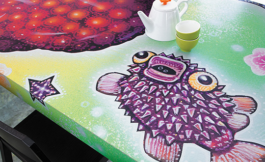 Sushi table puffer fish Formica Envision Custom Laminate