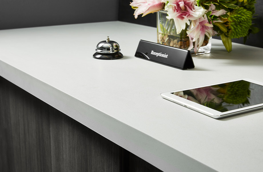 A while solid surface reception area
